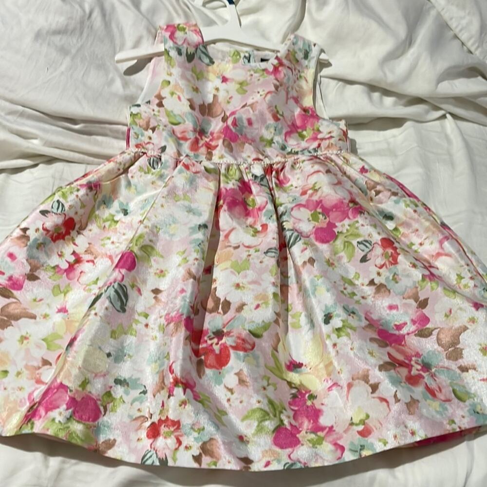George 6 pink white floral multilayer button back dressy dress worn once euc